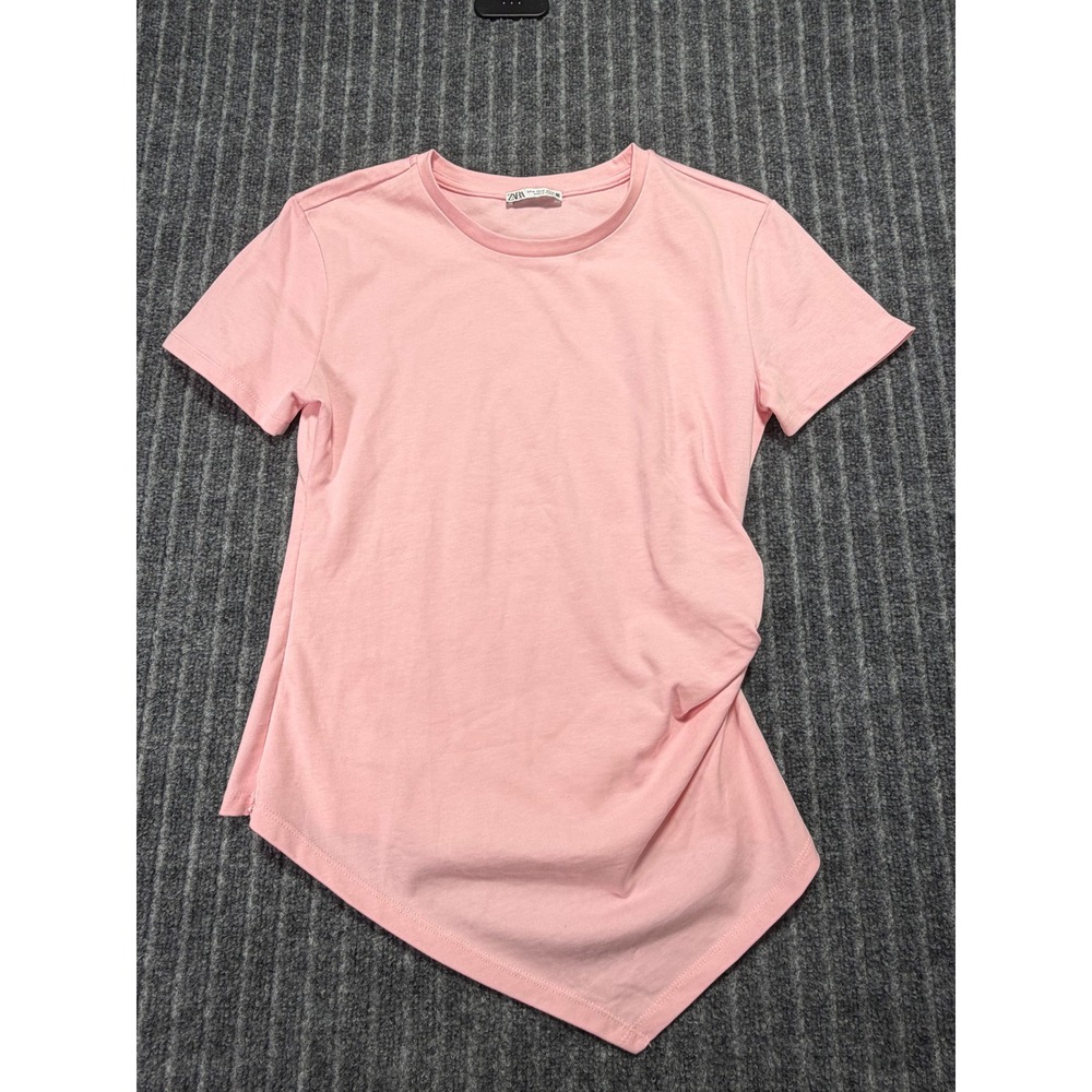 Zara Asymmetrical Hem Top Medium Ruched Side Coquette Minimalist Contemporary